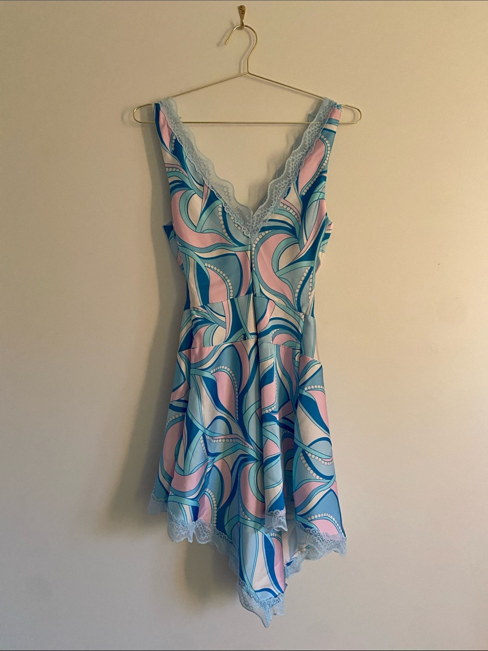Avec Les Filles Paisley Satin Lace Trim Bias Mini Dress | 6 - Picture 12 of 14